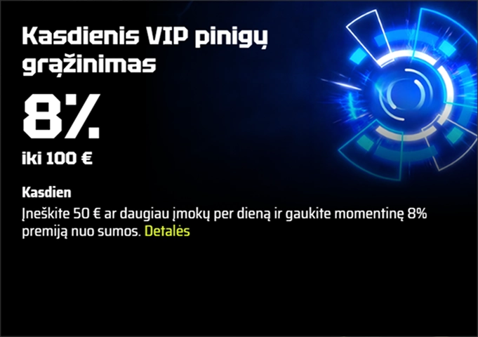 SlotsVader Casino kasdieninis cashback 8% iki 100€