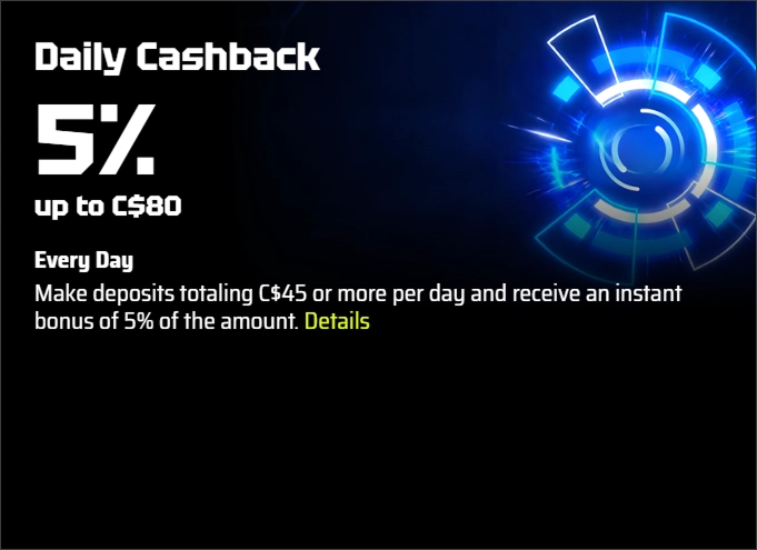 SlotsVader Casino 5% daily cashback up to C$80 promotional banner