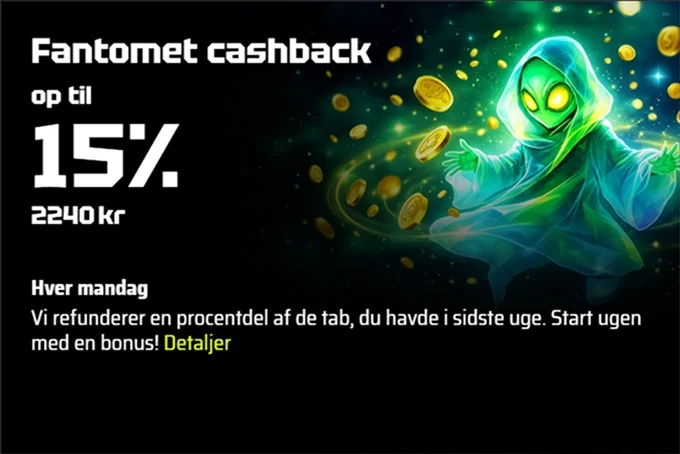SlotsVader Casino Fantom Cashback 15% op til 300€ hver mandag