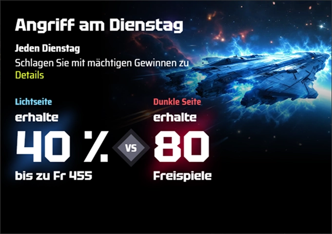 SlotsVader Casino Dienstagssturm 40% bis zu 500€ oder 80 Freispiele