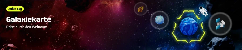 SlotsVader Casino Galaktische Karte mit Astronaut und Planeten