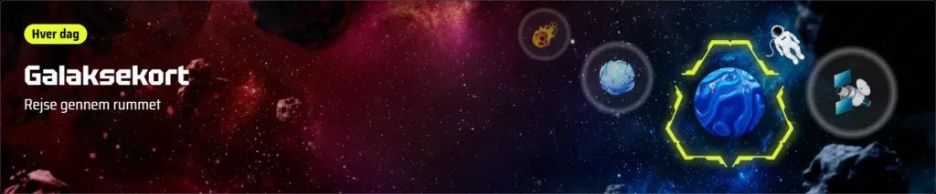 SlotsVader Casino GalakseKort med astronaut, planeter og rumskib