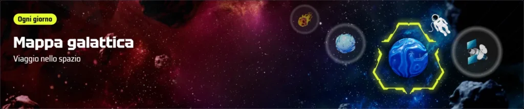 Mappa galattica di SlotsVader Casino con pianeti, asteroidi e astronauta