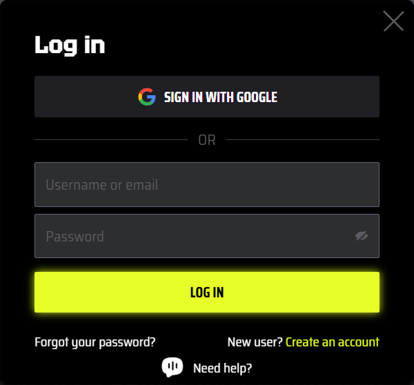 SlotsVader Casino login screen with Google sign-in option