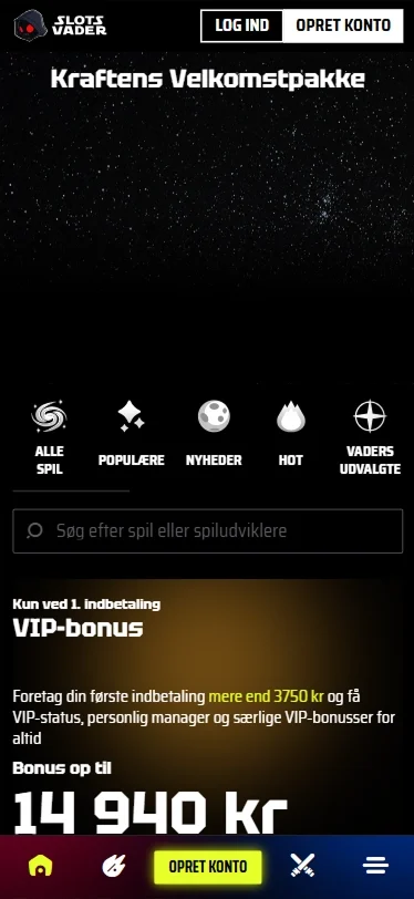 SlotsVader Casino VIP bonus ved indbetaling af 3750 kr