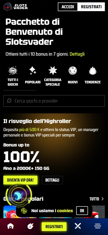 Pacchetto di benvenuto di SlotsVader Casino: ottieni 10 bonus in 7 giorni