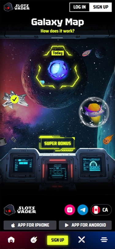 SlotsVader Casino Galaxy Map with daily bonus rewards