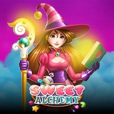 Saldi burtininkė su lazdele ir knyga, "Sweet Alchemy" žaidimo logotipas